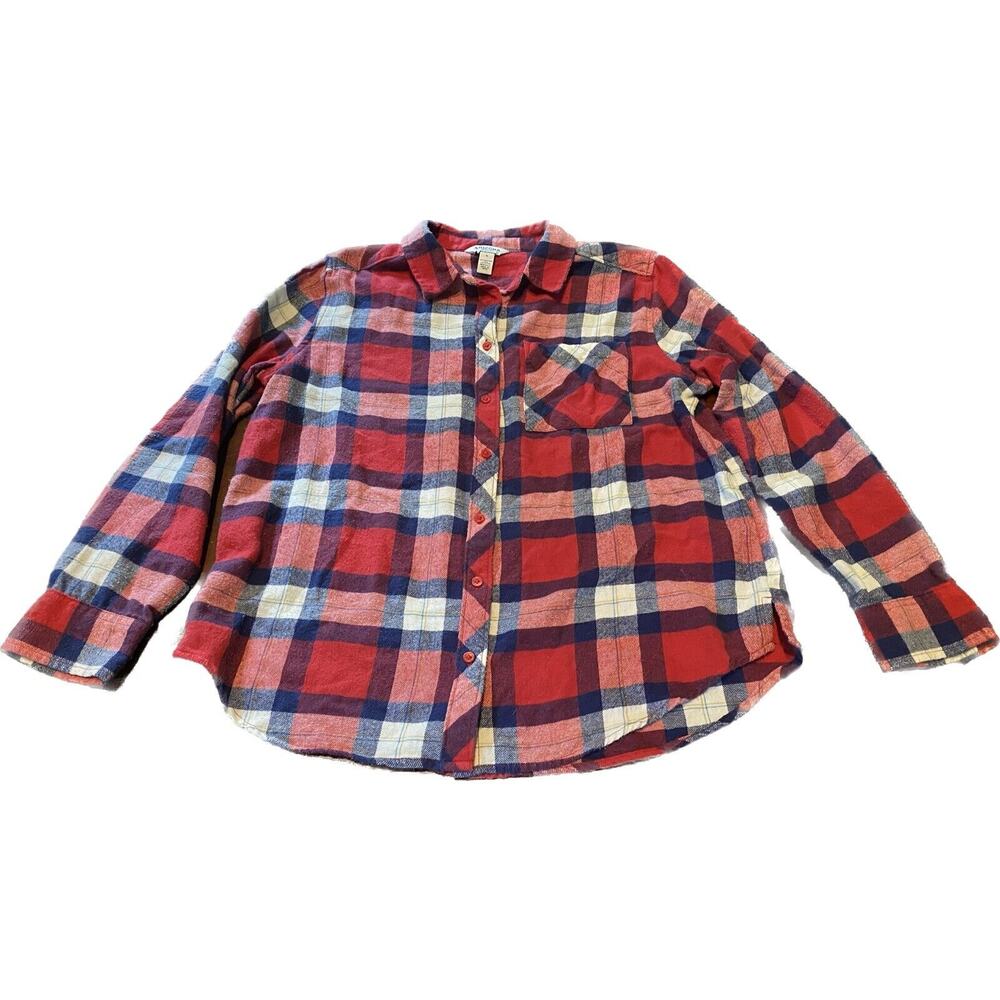 Arizona Jean Company‎ Juniors Medium Plaid Flannel Shirt Red White Blue America